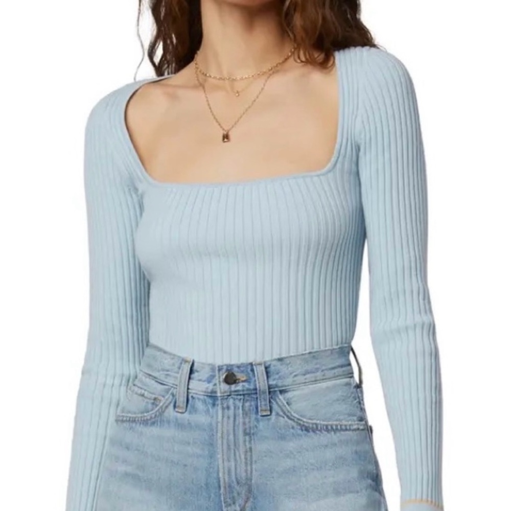 FAVORITE DAUGHTER Square Neck Top In Baby Blue / Tapere